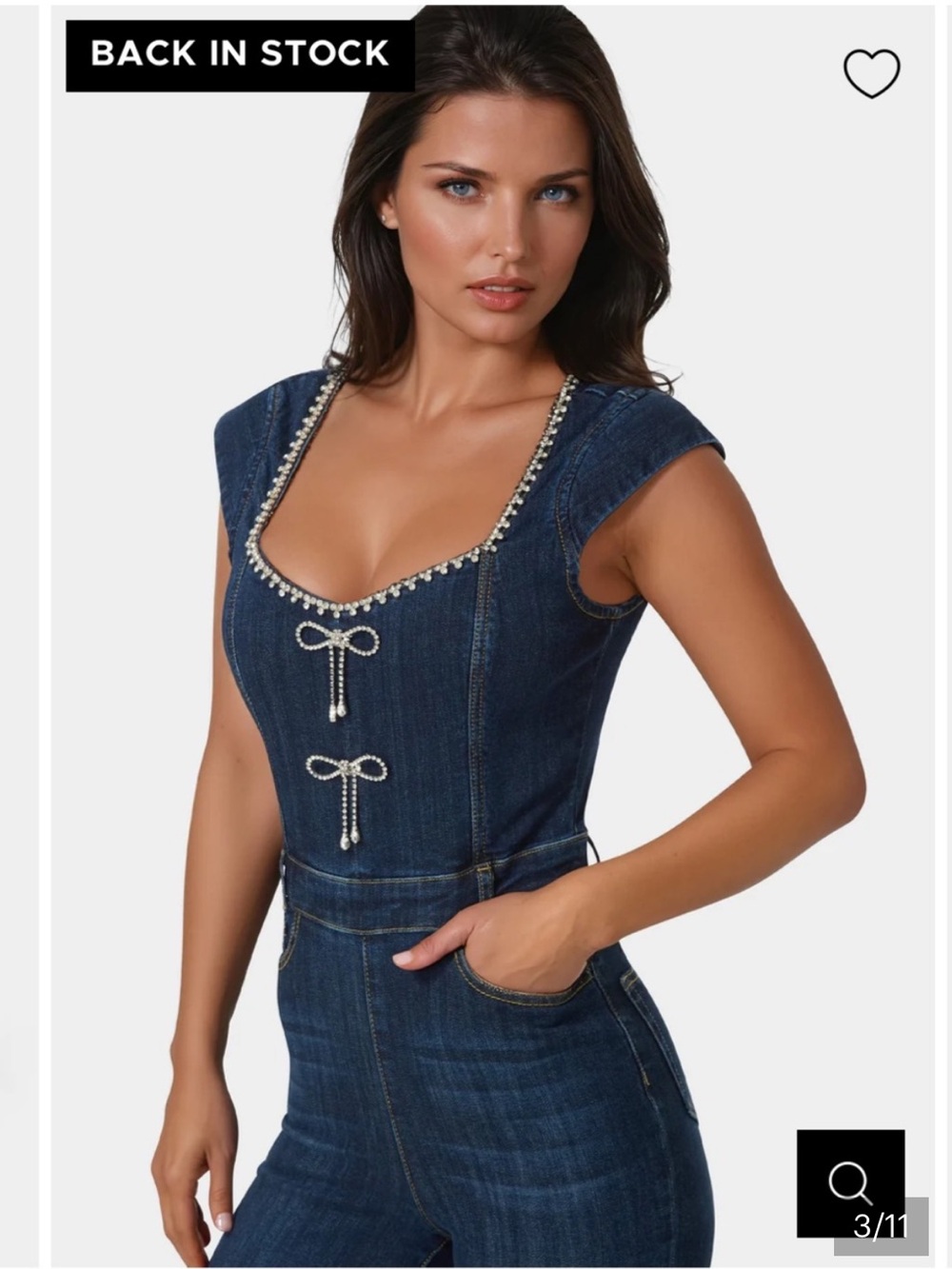 bebe denim rhinestone Jumpsuit - Picture 2 of 4